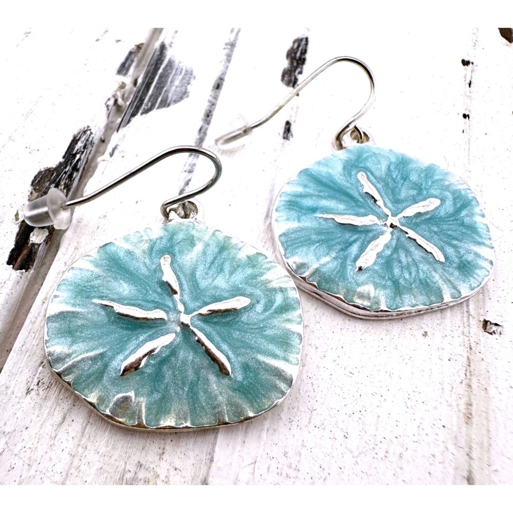 Blue Sand Dollar Silver Tone Earrings